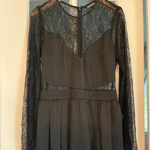 NWOT Express Silky Black Skater Dress with Lace Cut Outs Size 4